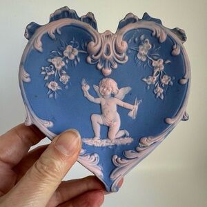 Vintage Heart Shape Cupid Wall Hanging or Trinket Dish | Jasperware Bisque
